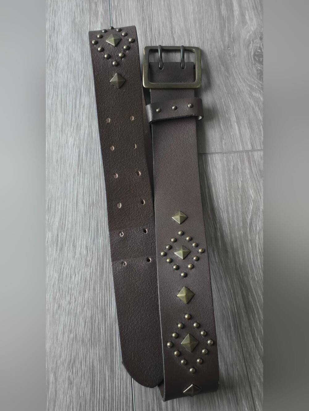 GAP Genuine Cow Leather Studded Belt Women Small Brown Pyramid Studs Made USA